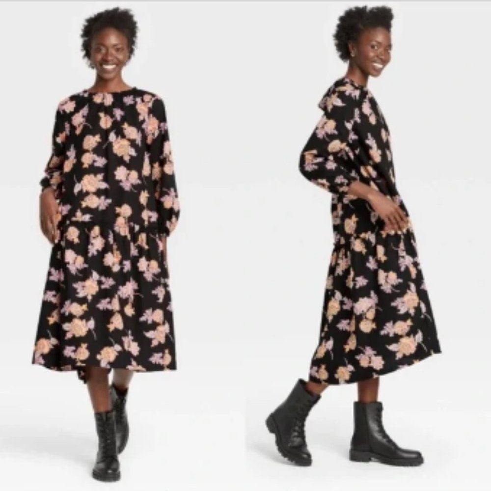 Who What Wear Black Floral Midi Dress 3 Dresses sizes L and S New With Tags 11